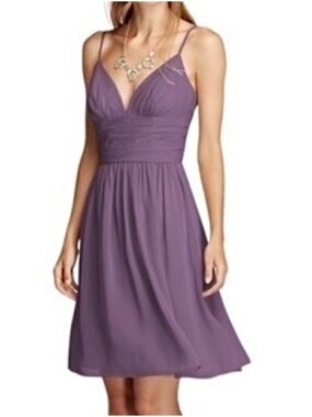 Purple David’s Bridal Chiffon Midi Dress
